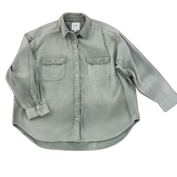 Aerie Anytime Fave Shirt, Sage Green, Size XL - Picture 3 of 10